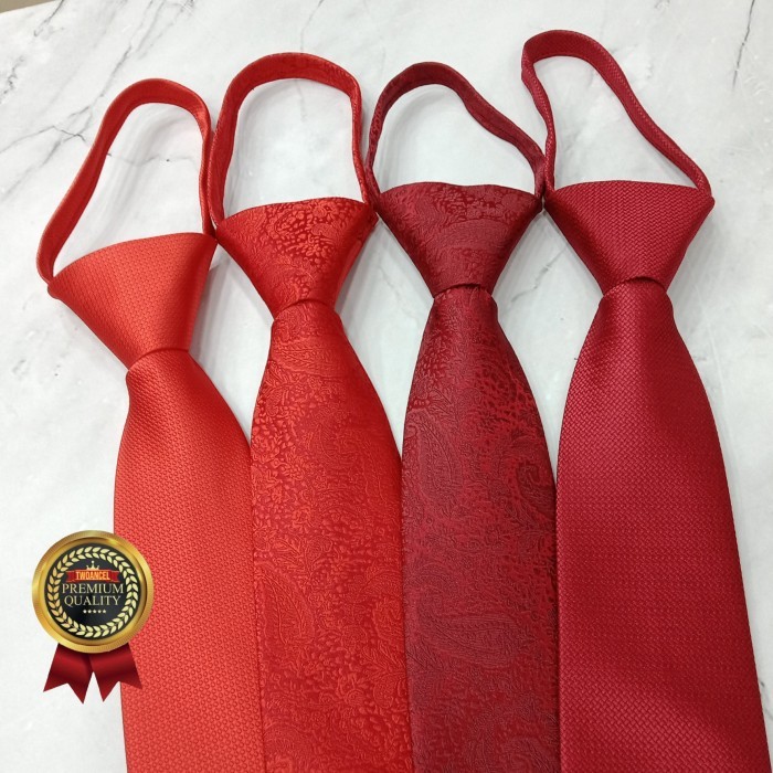 dasi merah pria dasi merah zipper siap pakai import berkualitas