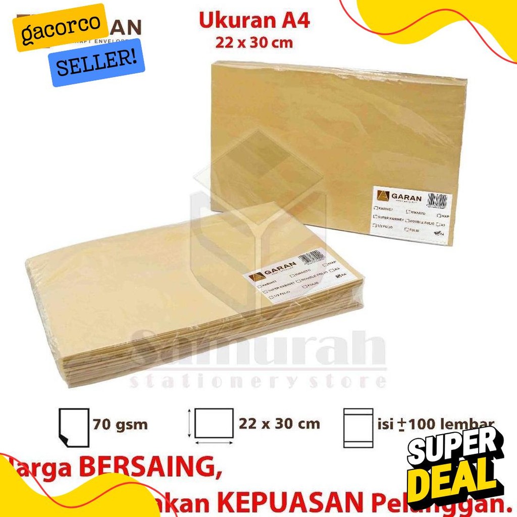 

Amplop Kertas Coklat Garan Ukuran A4 22 X 30 Cm / Amplop Dokumen 22X30 1 Pak Isi 100 Lembar Tebal 70 Gsm - Gram Flash Sale! Diskon Hingga 70%