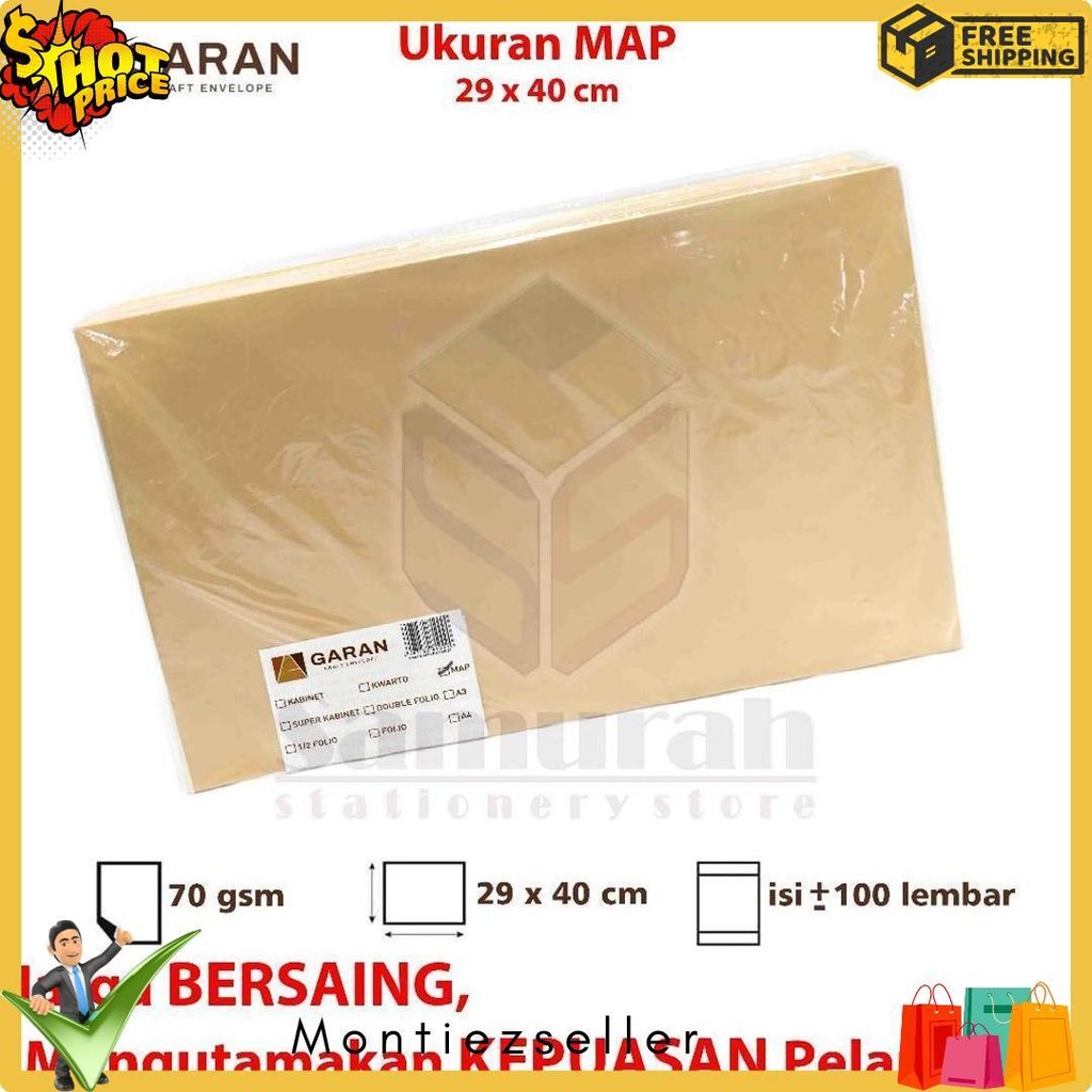 

Amplop Kertas Coklat Garan Ukuran Map 29 X 40 Cm / Amplop Dokumen Besar 1 Pak Isi 100 Lembar Tebal 70 Gsm / Gram 29X40 Diskon