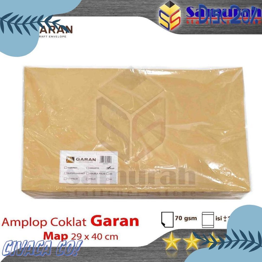 

Amplop Kertas Coklat Garan Ukuran Map 29 X 40 Cm / Amplop Dokumen Besar 1 Pak Isi 100 Lembar Tebal 70 Gsm / Gram 29X40 Terlaris! Produk Ini Banyak Dicari