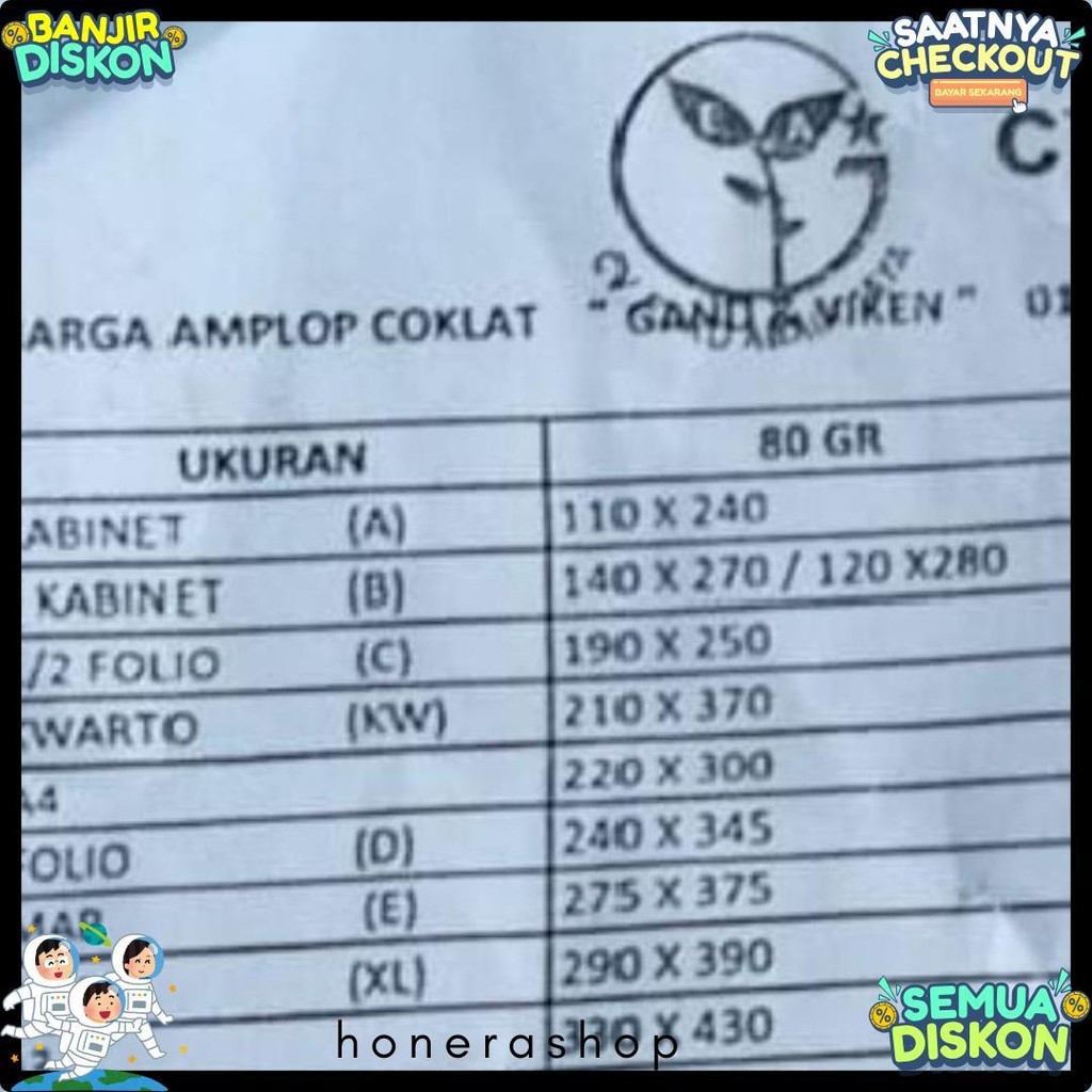 

Amplop Coklat Polos Folio Seal/Lem Gand ( 1Pak/100Pcs ) Terlaris! Produk Ini Banyak Dicari