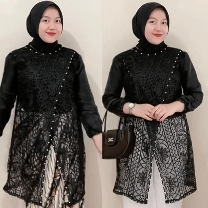 Fiona Outer Jumbo LD 120 Brokat Organza Full Payet / Tunik Brukat / Baju Hari Raya, Kondangan,