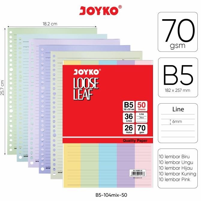 

Joyko Loose Leaf A5 B5 Colour / Isi Kertas Binder A5 B5 Joyko Warna