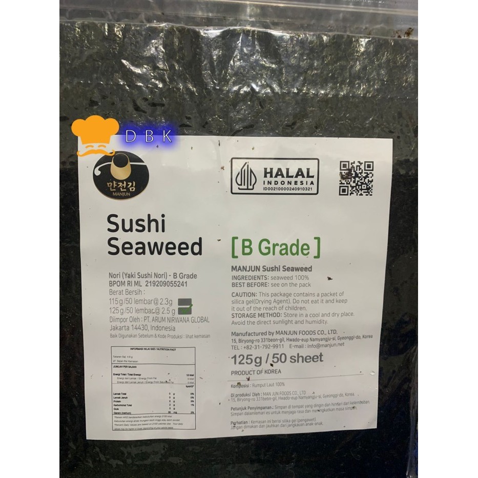 

SUSHI NORI MANJUN SEAWEED RUMPUT LAUT LEBAR 50 SHEETS 19X21CM 125GR