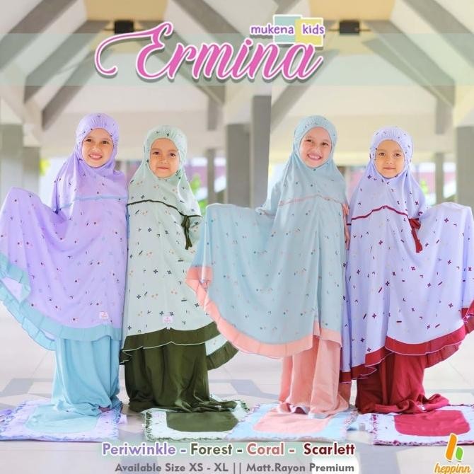 Heppinn-Ermina Mukena Kids Periwinkle-Scarlet-Forest-Coral Rayon