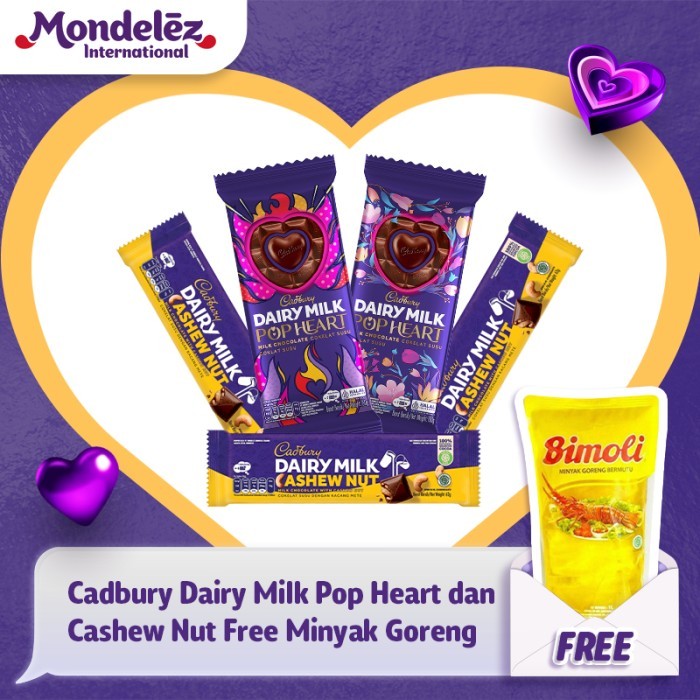 

Sale Terbatas Cadbury Dairy Milk Pop Heart 150G Dan Cadbury Cashew Nut 62G Free Gift Aman
