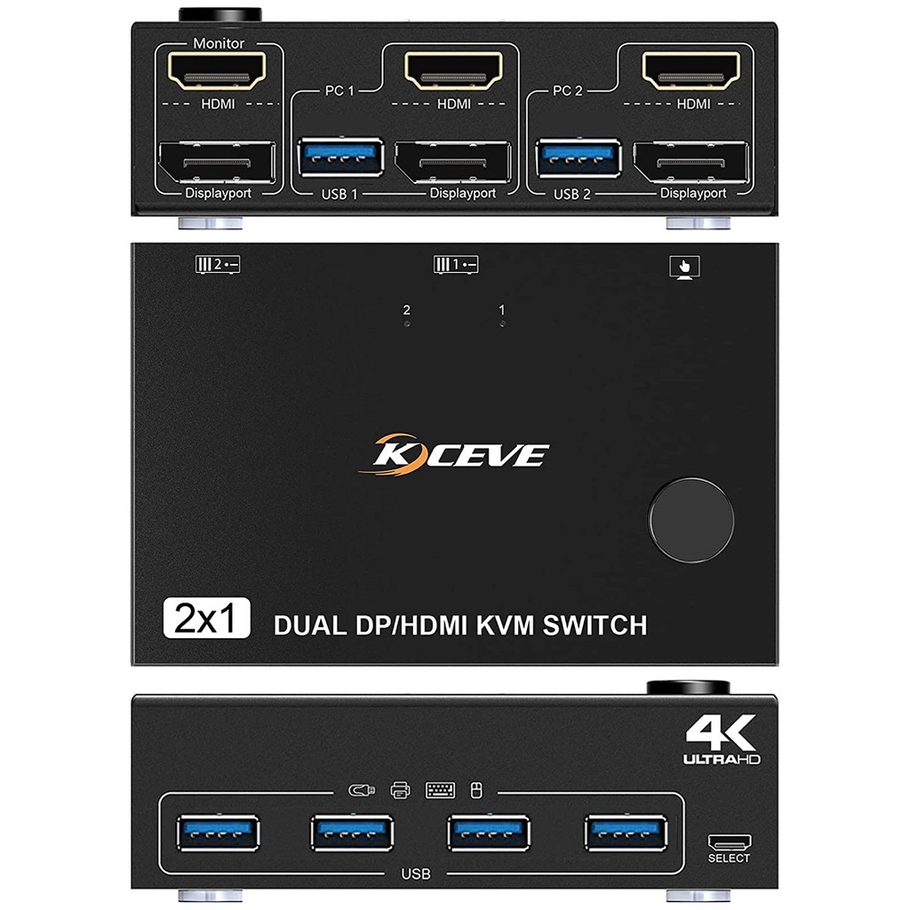 BEST KCEVE DP HDMI USB 3.0 Dual Monitors Displayport  KVM Switch,Supports for 2 Computers Share Keyb