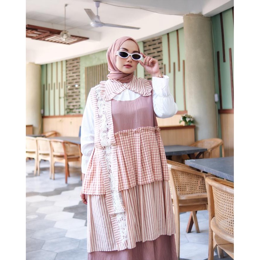 Dress WINOLA Dress Muslim Katun Mix Combeds Ukuran Ld: 120 by Numiaa Fashion