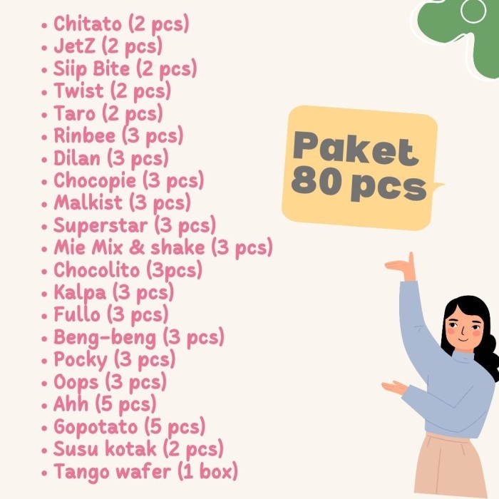 

PAKET SNACK ISI 80 PCS - HAMPER BINGKISAN CEMILAN SNACK - PAKET LENGKAP