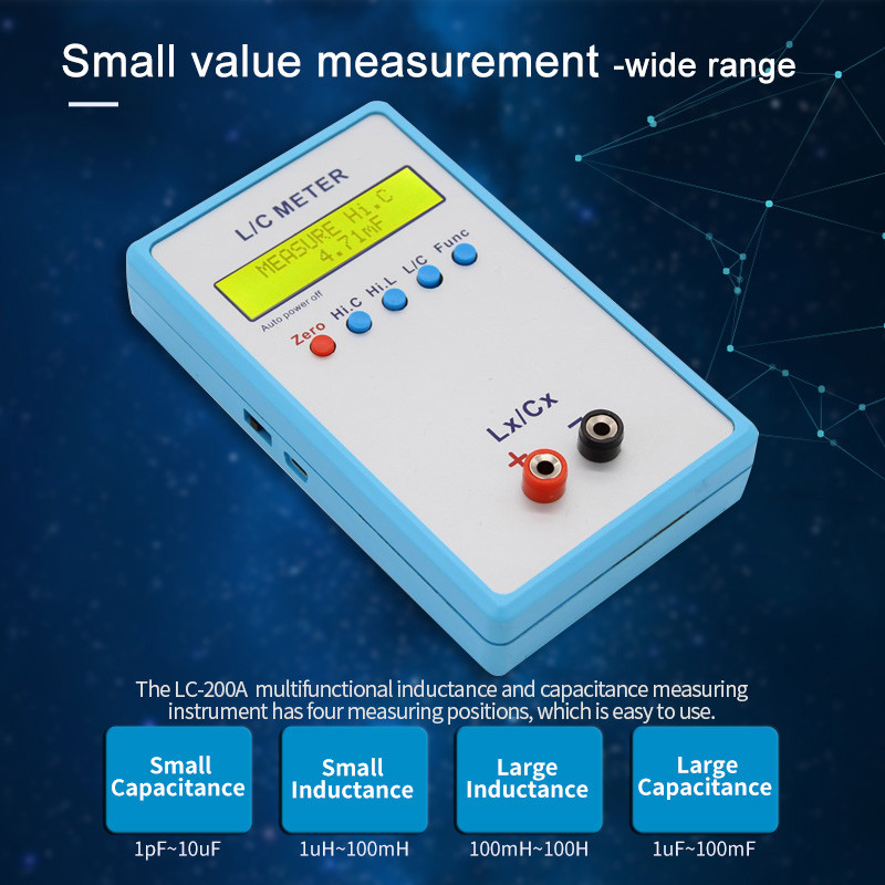 SALE LC-200A Hand-held Digital LCD Capacitance Inductance Meter LC Measuring Meter 1pF-100mF 1uH-100