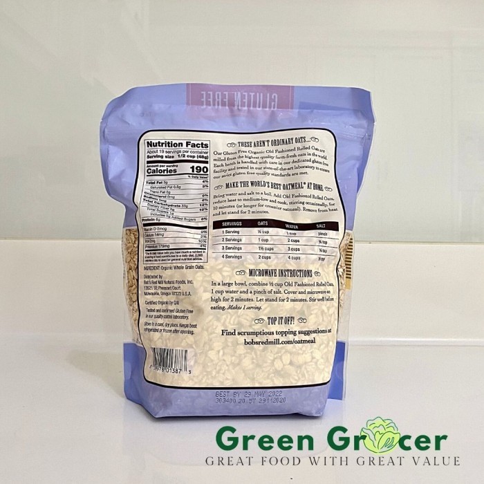 

BOB 'S RED MILL ORGANIC OLD FASHION ROLLED OATS 907GR / GLUTEN FREE
