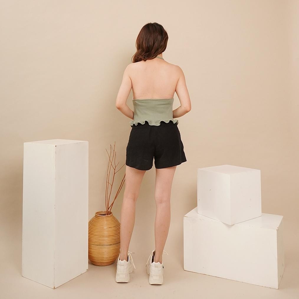 Halter Tanktop Rib Korean Crop Tank Top U-Neck Wanita Basic Top Or2140