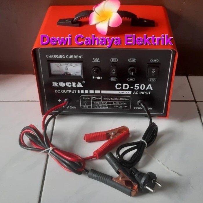Carger CAS AKI Accu 12V - 24V 50 A Motor Mobil ROCIA Quick Charger