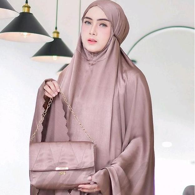 MUKENA KHADEEJA SILK TEXTURED ARSY HIJAB MUKENA TAS SAJADAH SILK MUKENA MEWAH MUKENA SILK Abu Gold H
