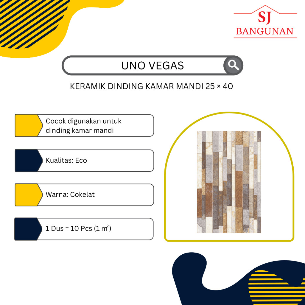 UNO - Keramik Dinding Kamar Mandi - UNO Vegas Brown - Uk. 25×40 - Eco