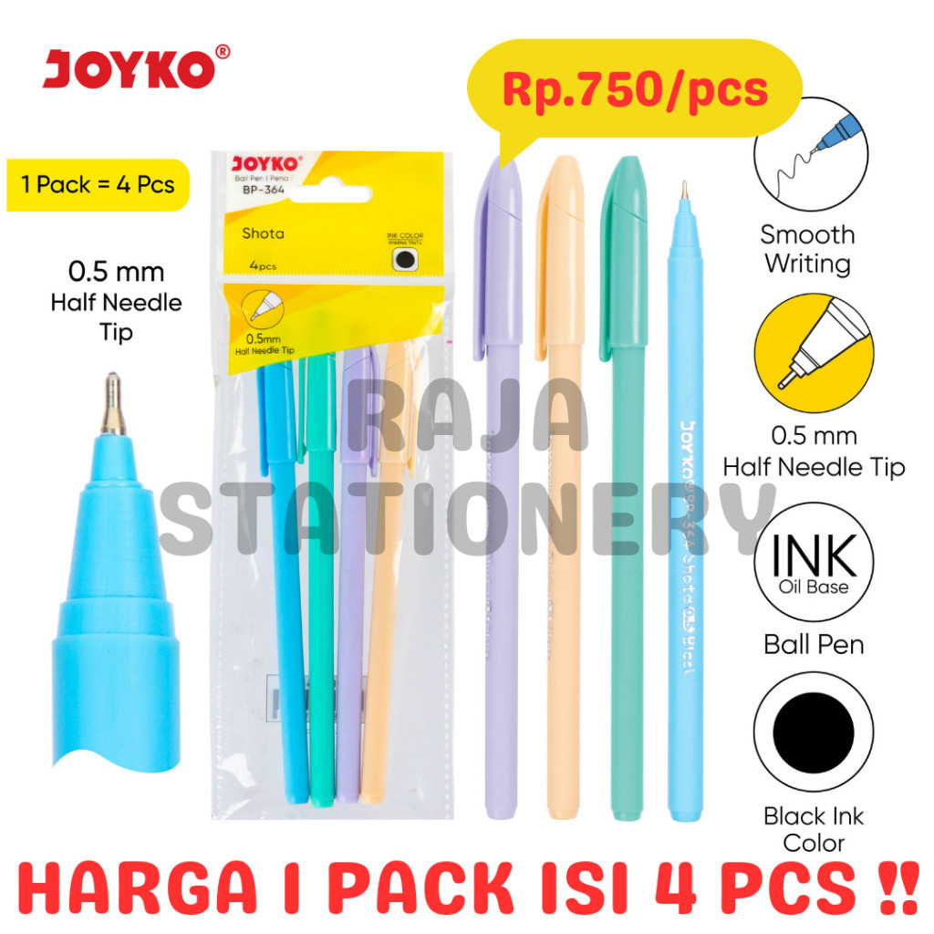 

JOYKO BALL PEN 0.5 SHOTA PULPEN PEN JOYKO BOLPOIN BP-364 PACK [4PCS] RAJA BIG BOX
