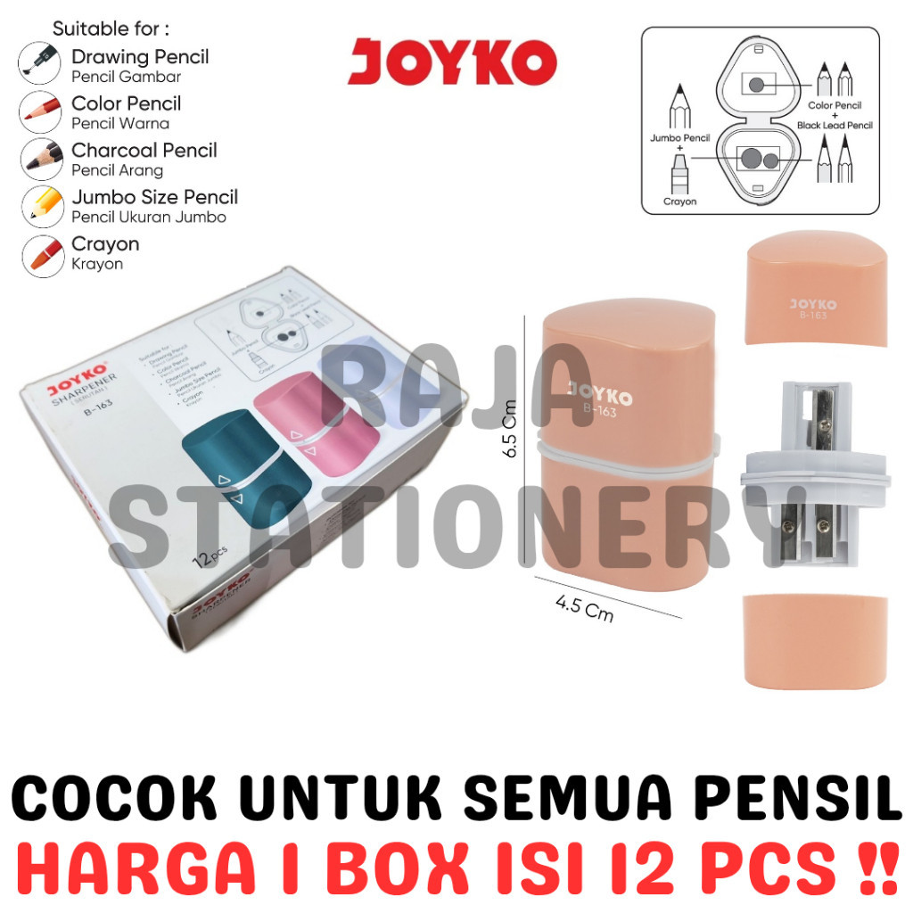 

SERUTAN JOYKO UNTUK SEMUA PENSIL CRAYON RAUTAN UNIVERSAL SHARPENER B-163 LUSIN BOX [12PCS] Raja Big Box