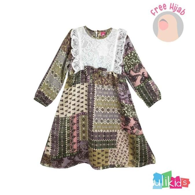 Grosir Ulikids Gamis Anak Motif Batik Kombinasi Satin Velvet Dan Katun Jepang