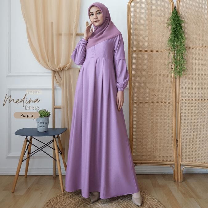 New Kupnad Gamis Katun Madinah - Medina Dress Lilac Stok Terbatas