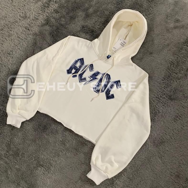 Hoodie Crop Acdc Logo Chrome Broken White Sweater Crop Wanita Original Flecee Katun