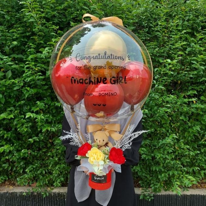 Buket Balon/Bouquet Balon + Boneka + Bunga - Small Size Tjeplis.Id Original Dan Terpercaya