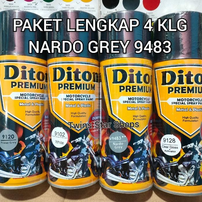 Diton Premium Paket Lengkap 4 Kaleng 400cc Nardo Grey 9483 Abu-abu Glossy Mengkilap Primer Grey 9120