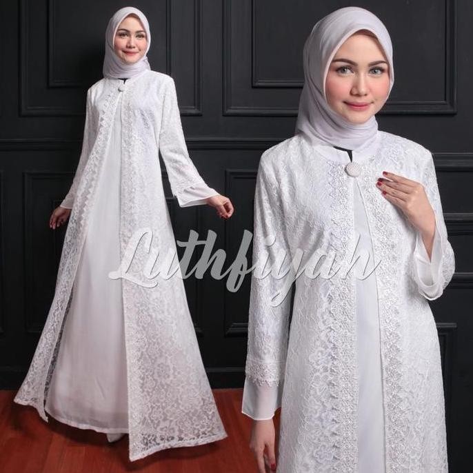 Terbaru Gamis Brukat Lebaran 2022 Model Gamis Terbaru Remaja Mewah Broken White Model Bukaan Belah D