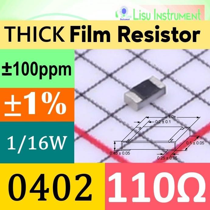 Murah (25) 110R 0402 (1005 metric) 1% THICK Film Resistor SMD 62.5mW lisu992 Buru Order