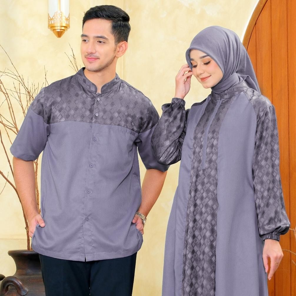 Gamis Koko Couple Gz0521 Grey/ Gamis Koko Sarimbit/ Gamis Katun Toyobo/ Gamis Couple Lebaran/ Gamis 