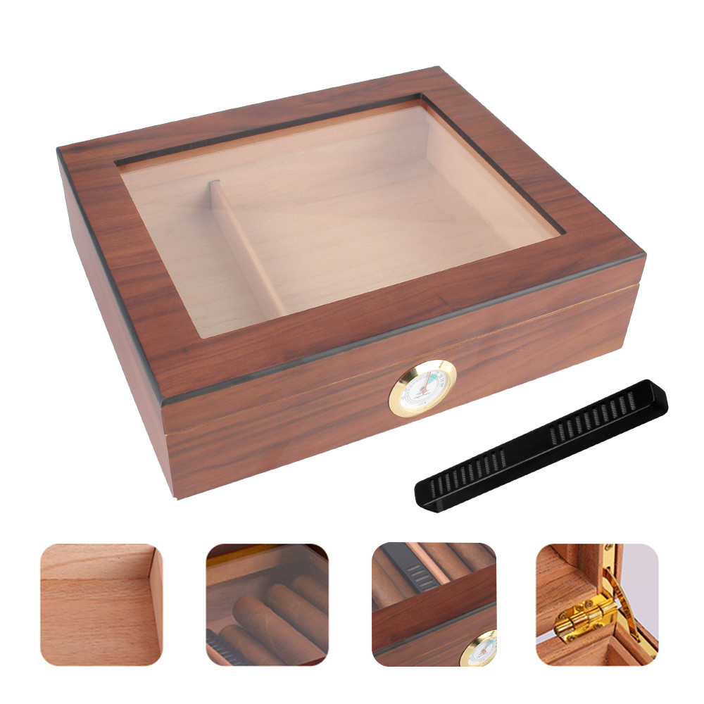 SHC Transparent Skylight Cigar Travel Humidor Box Cedar Wood Portable Cigar Humidor Case With Hygrom