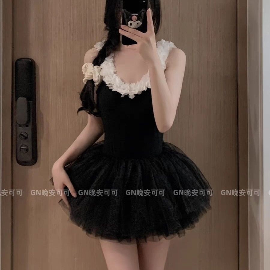 Swimwear Hot Girl Bar Atmosphere Tour Leading Dance Black Backless Puff Dress