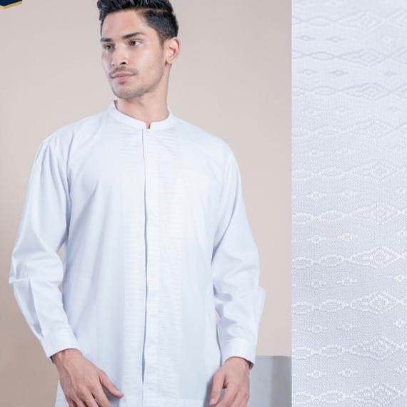 Muslimadani Baju Koko Dewasa SALEEM Kemko Lengan Panjang Baju Koko Putih Muslim Pria Terlaris