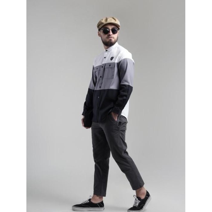 SAMASE Kemko Color Block U138P Kemeja Koko Baju Pria Lengan Panjang Terlaris