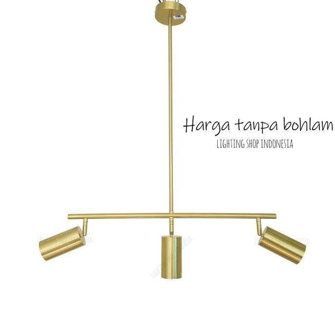 Lampu Gantung Sorot Panjang 60Cm Gold 3L Spotlight Meja Mini Bar Tersedia