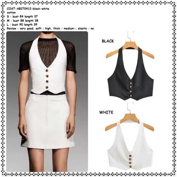 Ab27041 Rompi Vest Crop Cardigan Blazer Hitam Putih White Wanita Korea