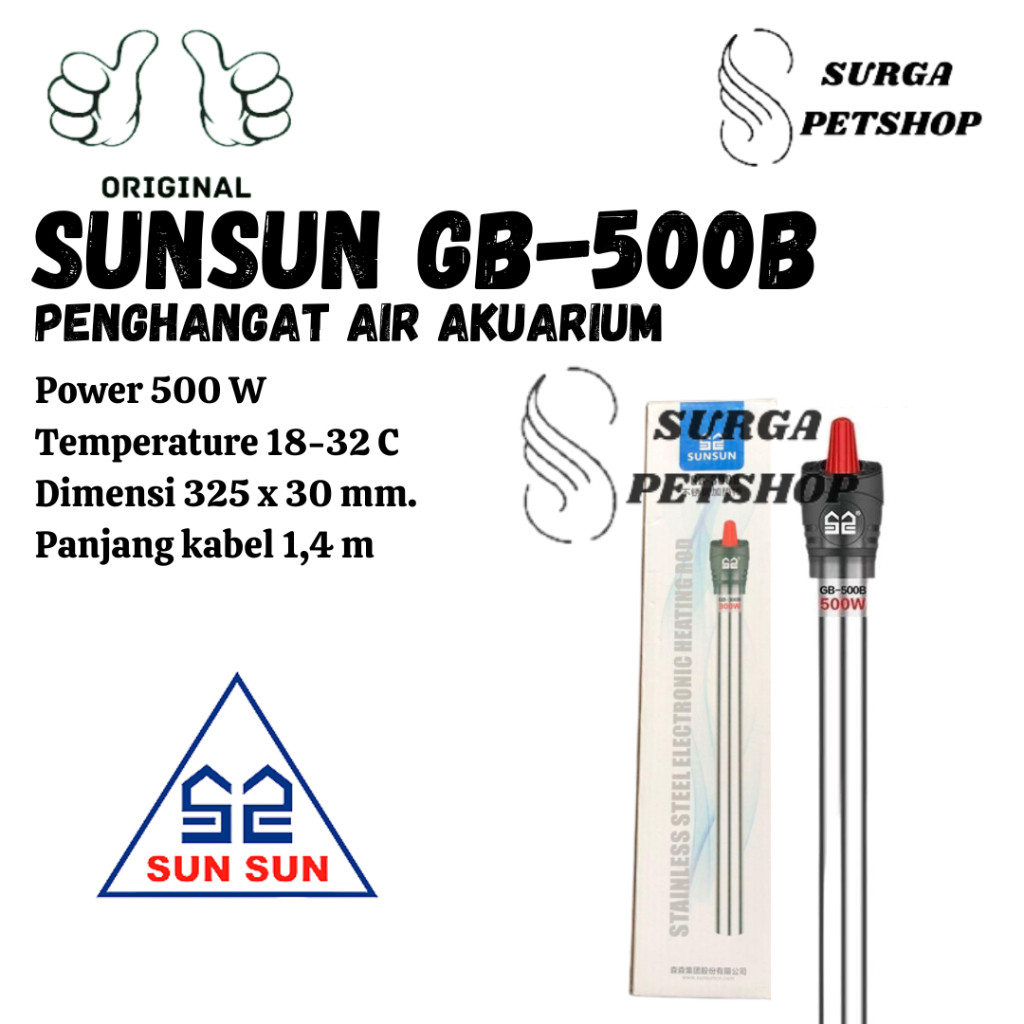 SUNSUN GB 500B Water Heater Aquarium Kolam Ikan Stainless Steel GB500B Penghangat Air Akuarium Aquas