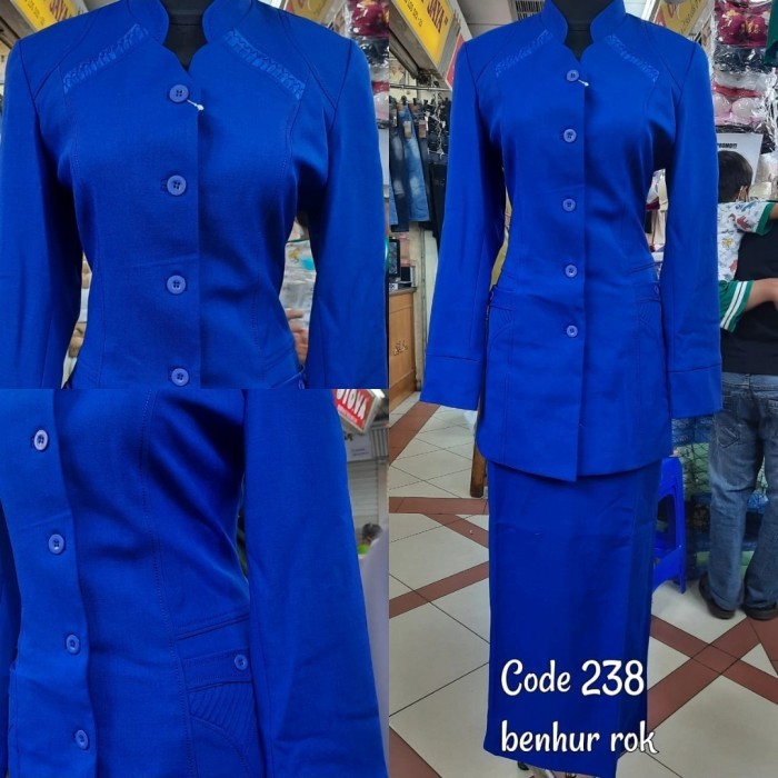 Set Blazer Baju Seragam Guru Pegawai Wanita Benhur Biru Elektrik Bca
