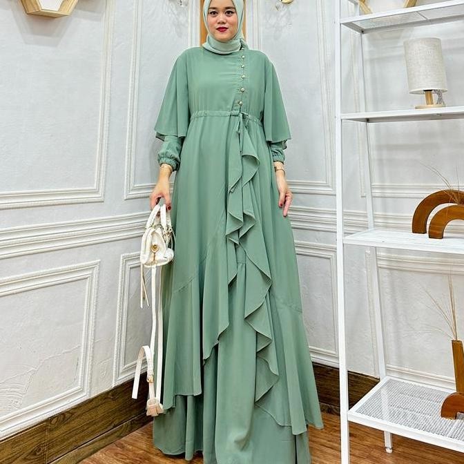 BEST SELLER SETELAN INARA, PAKAIAN WANITA TERBARU, FASHION MUSLIMAH KEKINIAN BAJU CERUTY KANCING CEL
