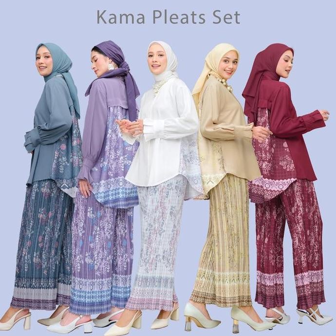 BEST SELLER NUNA KAMA PLEATS SET | SETELAN WANITA KATUN MOTIF PATERN PRINT BUSUI