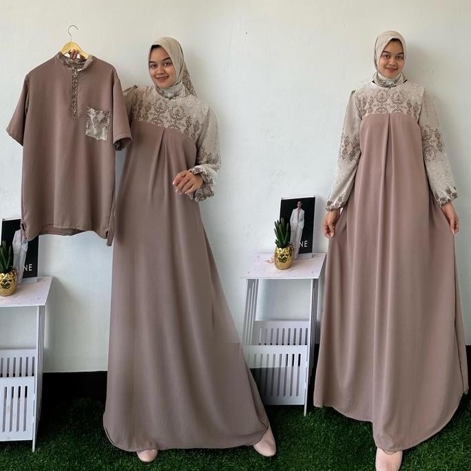 

New Gamis Sarimbit Renna Couple Ceruty Mix Crincle Airflow Premium Free Kerudung Segi Empat Limited Edition