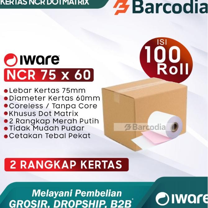 

( 1 DUS ) KERTAS PRINTER THERMAL DOTMATRIX 75 x 60 NCR 2 PLY / KERTAS STRUCK RANGKAP (putih merah)