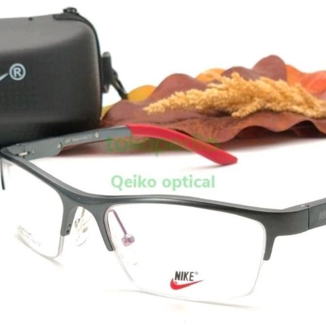 Kacamata Frame Pria Titanium Carbon Half Sporty Nike s57 Black-Gun Abu Terlaris