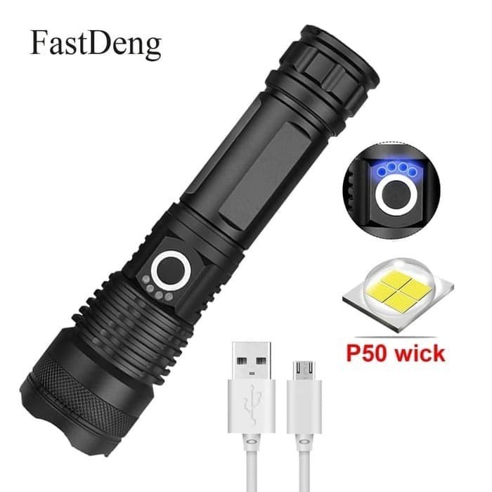 Senter Led Xhp50 + Usb Charger / Terang 3X Police Swat / Super Terang
