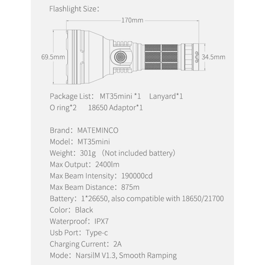 Mateminco Mt35 Mini / Astrolux Ft03 Luminus Sst-40 2400 Lumens 875M