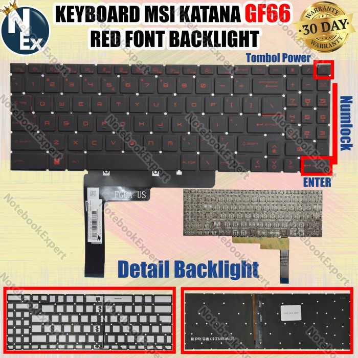 KEYBOARD MSI KATANA GF66 RED FONT BACKLIGHT - BLACK