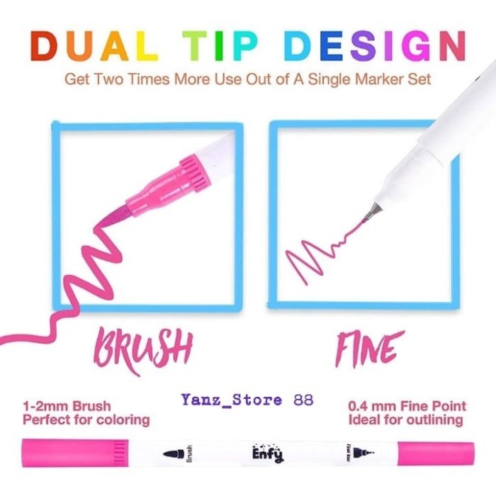 

100 COLORS DUAL TIP BRUSH MARKER PEN MAGICFLY WATERCOLOUR LUKIS SKETSA