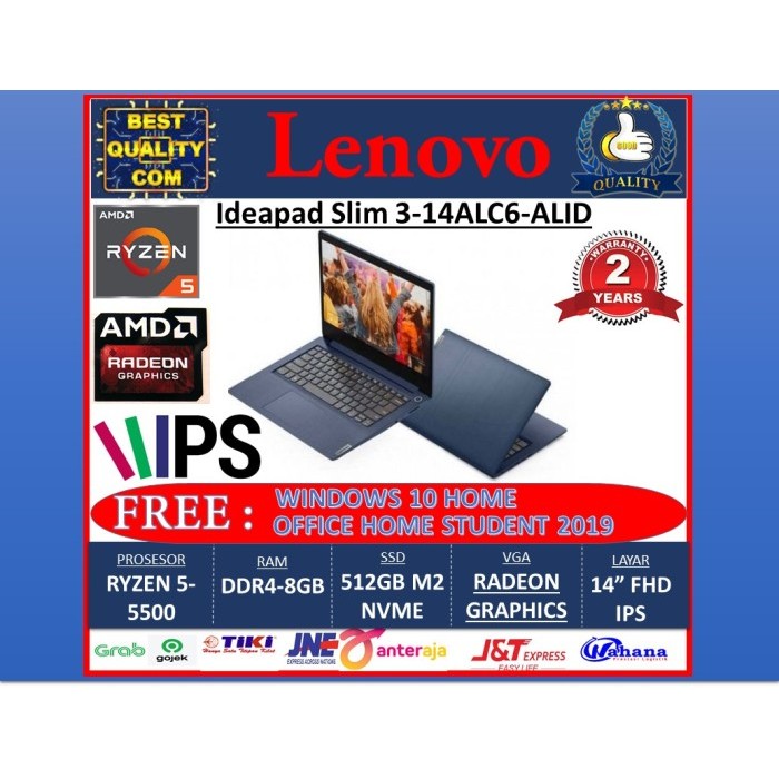 Lenovo Ideapad Slim 3 Ryzen 5 5500 8Gb 512Ssd W10+Ohs 14"Fhd Ips - B
