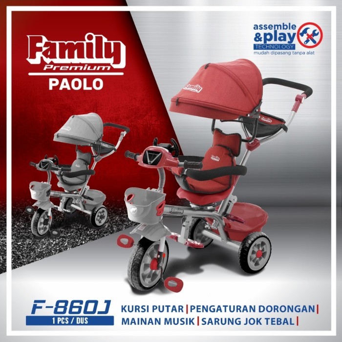 SEPEDA ANAK RODA TIGA 3 FAMILY F 860 J NEW MUSIK BANGKU BISA DI PUTER KODE 1396