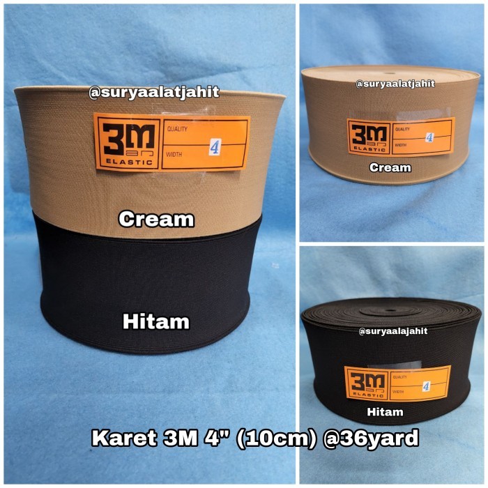 Karet 3M 4" (10Cm) @36Yard Cream Dan Hitam Kwalitas Terbagus