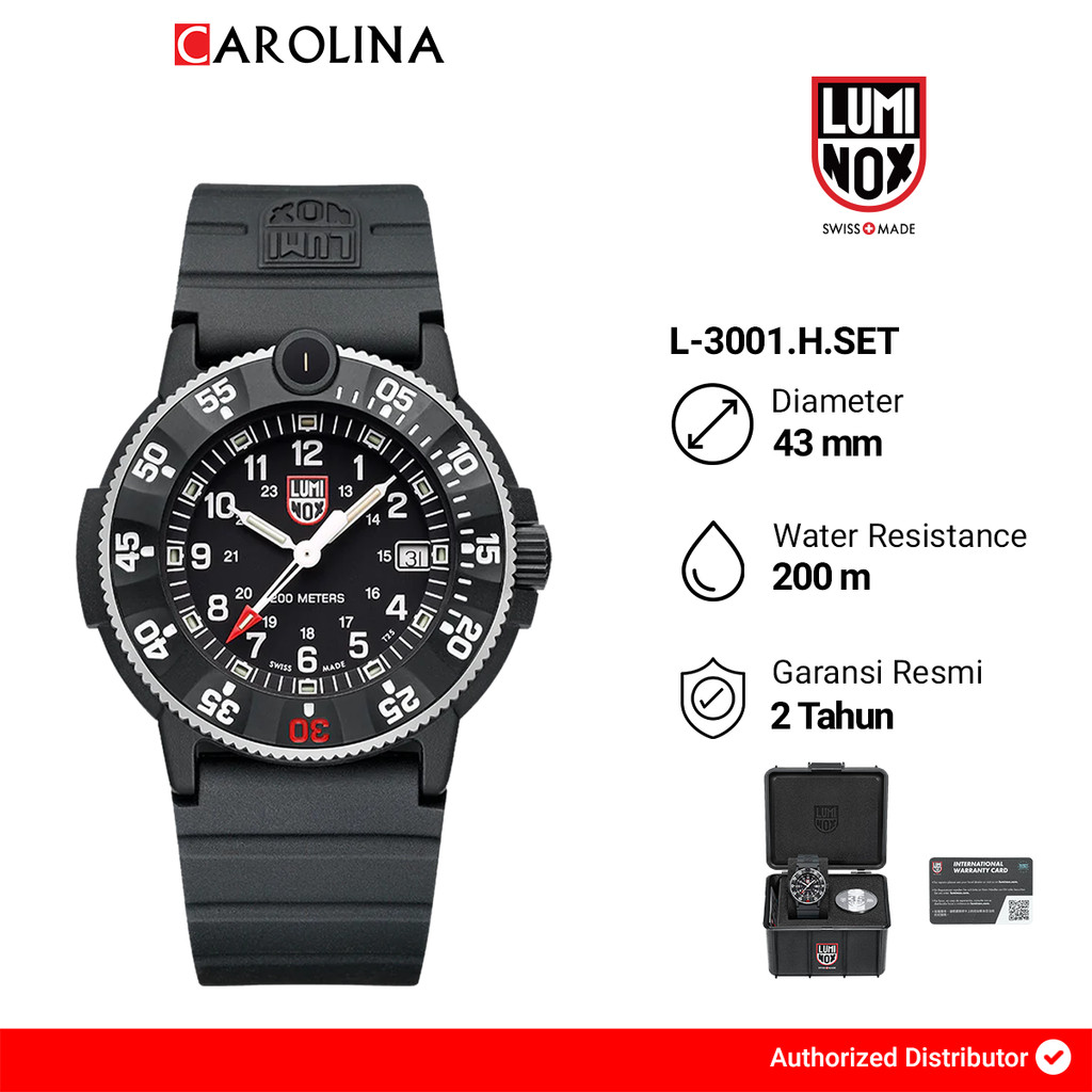 Jam Tangan Pria LUMINOX L-3001.H.SET Navy Seal Original Heritage Dive Watch Black Dial Rubber Strap